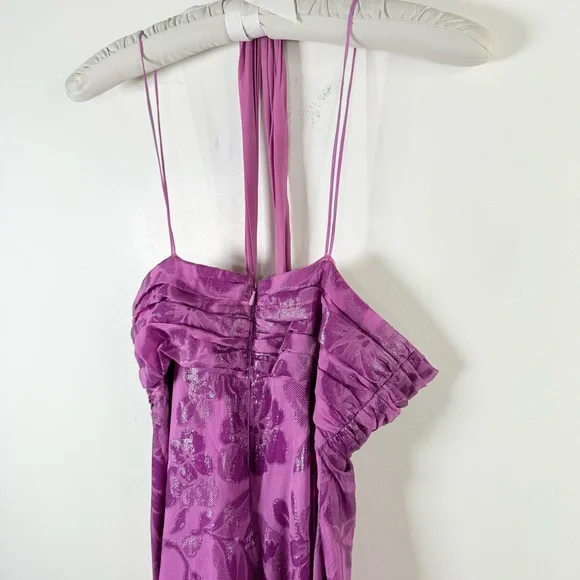 Nicole Miller Purple Metallic Floral Silk Blend Gown - Picture 7 of 10